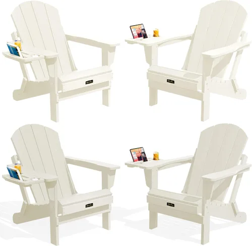 Vista 77 de SERWALL Silla Adirondack plegable para exteriores, silla de patio con portavasos - Ejército