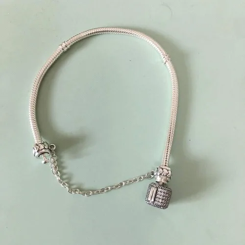 Vista 3 de Dije con cadena de seguridad, con corazón de plata de ley 925, compatible con pulseras y collares Pandora