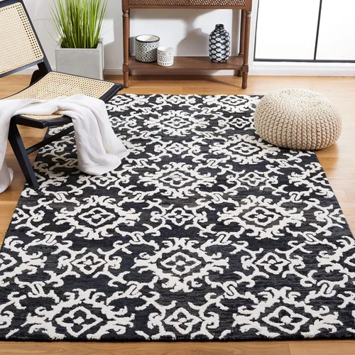 Vista 20 de SAFAVIEH Blossom Collection BLM104A - Alfombra decorativa de lana de alta calidad, hecha a mano, 2 x 3 pies, color gris/marfil