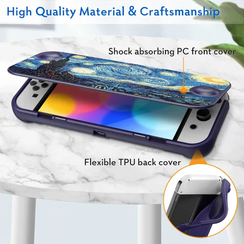 Vista 9 de Fintie Funda con tapa para el modelo OLED de Nintendo Switch Seguro para pantalla Carcasa delgada de TPU suave con cubierta frontal desmontable