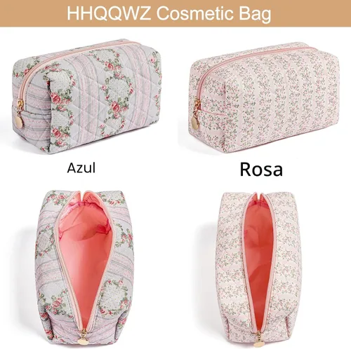 Vista 5 de Bolsa de maquillaje de viaje para mujeres y niñas, bolsa de maquillaje con cremallera, flores florales, organizador de maquillaje, bolsa de tela