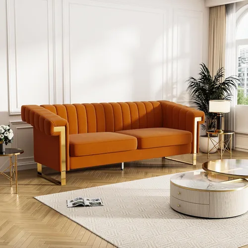 Vista 11 de Sofás de terciopelo de 83 pulgadas para sala de estar, cómodos sofás tapizados de 3 plazas para apartamento moderno para espacios pequeños (negro)