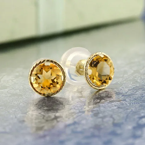 Vista 52 de Gem Stone King Aretes redondos de oro amarillo de 14 quilates con piedra natal Redondos de 0.157 in Aretes de oro para mujeres y hombres