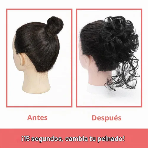 Vista 4 de KETHBE Moño desordenado, extensión de moños de pelo despeinado, banda elástica para el cabello, moño rizado para mujeres (negro)