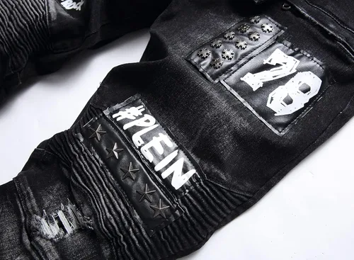 Vista 5 de Liuhond Skinny Slim Fashion - Jeans elásticos de motociclista de Hip Hop con agujeros rectos rasgados