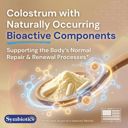 Vista 3 de Symbiotics Calostro 60 cápsulas vegetales - Apoyo inmunológico - Suplemento de lactoferrina y proteína de calostro con inmunoglobulina - 25%
