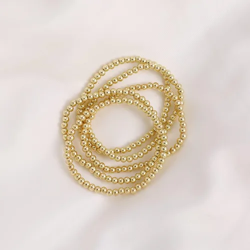 Vista 6 de Elegance 11 designs 14K Gold Plated Bead Ball Bracelet Stretchable Elastic Gold Beaded Bracelets for Women