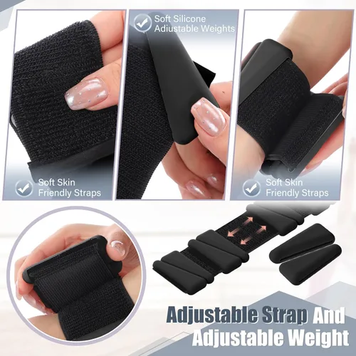 Vista 3 de Vinsot Pilates - Pesas de muñeca y tobillo para mujer, juego de 4 (2 libras cada una), pulseras con peso ajustables para piernas, para caminar Negro