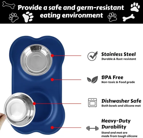 Vista 4 de AsFrost Tazones de comida para perros, cuencos de acero inoxidable para perros, juego de cuencos para agua y alimentos con alfombrilla de silicona