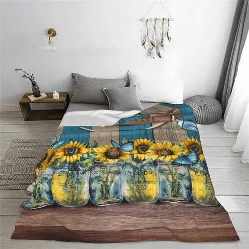 Vista 6 de Manta de felpa con versículo bíblico religioso cristiano con texto en inglés "Oración Dios dice que eres girasol", manta de vellón para sofá cama