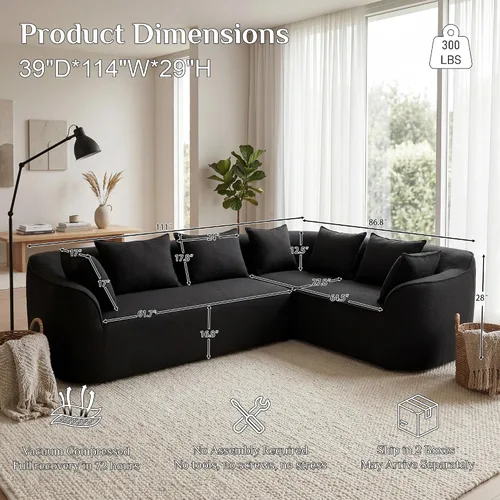 Vista 7 de OUYESSIR Sofá modular de gran tamaño de 111 pulgadas para sala de estar, sofá moderno de felpilla de lujo de 4 plazas, asiento extra profundo, sofá