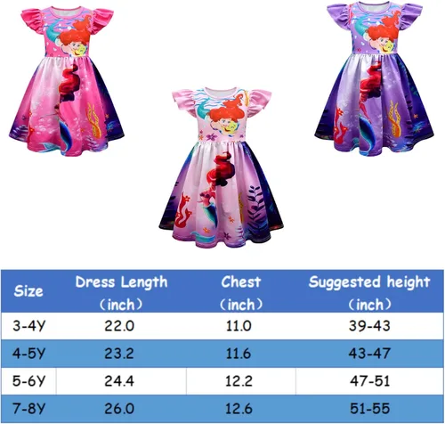 Vista 4 de Vestido de princesa de sirena para niñas, lindos vestidos de dibujos animados de 3 a 8 años