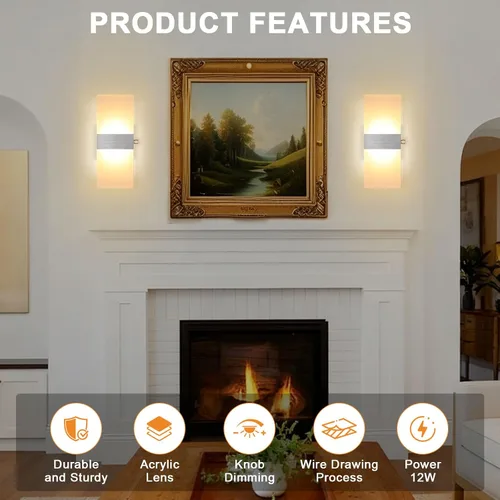 Vista 3 de Lightess Apliques de pared modernos con interruptor regulable. Lámpara de pared LED de 12 W, de acrílico, con luz superior e inferior