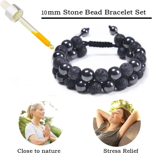 Vista 2 de Brazalete GelConnie de piedras de lava, 7 chakras, 0.32 pulgadas, piedra natural, para curación, alivio del estrés, yoga, ansiedad, aromaterapia