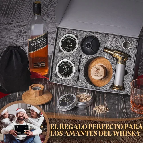 Vista 3 de Kit de ahumador de cócteles – Kit de camarero para ahumar bebidas con antorcha, moldes de hielo esfera, virutas de madera aromática – Kit