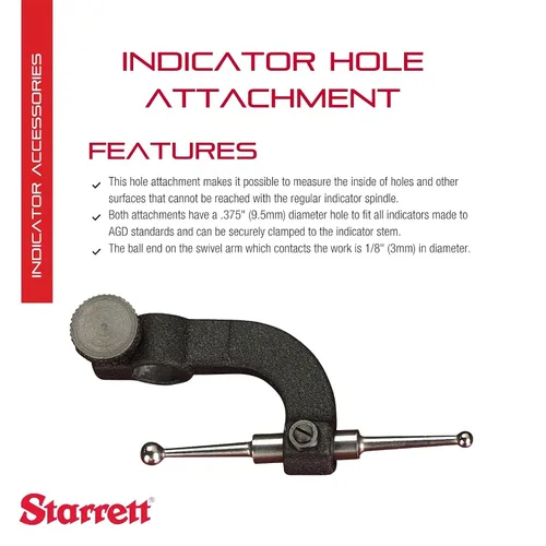 Vista 2 de Starrett Accesorio para orificio indicador, rango de 3/8", profundidad de 13/16