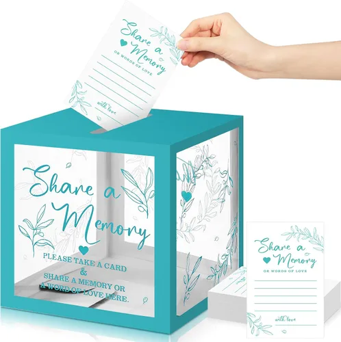 Vista 15 de Pajean - 50 tarjetas de memoria para celebrar la vida, caja de tarjetas con ventanas transparentes, caja de memoria para funeral, boda, cumpleaños