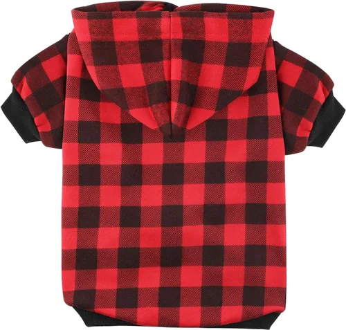 Vista 2 de Sudadera con capucha a cuadros para perros extra pequeños, gatos, cachorros, abrigo cálido y suave (XS)