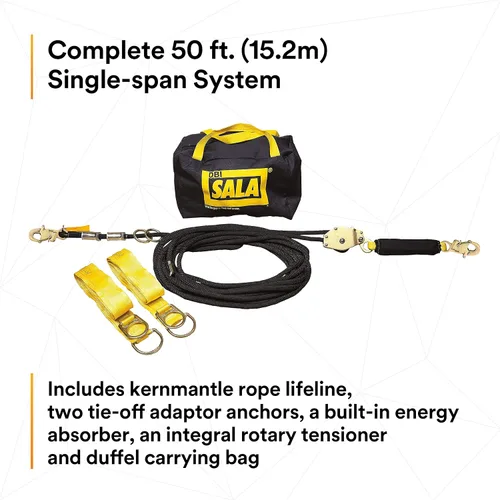 Vista 3 de 3M DBI-SALA Sayfline 7600505 Sistema de línea de vida horizontal, cuerda Kernmantle de 50 pies con tensor, absorbente de energía, dos adaptadores