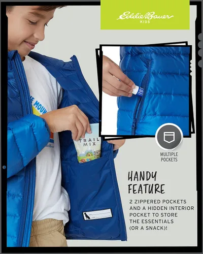 Vista 4 de Eddie Bauer Boys' Jacket - CirrusLite Weather Resistant Down Coat for Boys - Insulated Quilted Bubble Puffer (3-20)