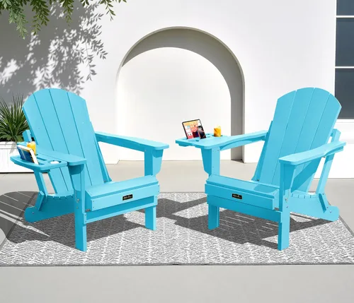 Vista 101 de SERWALL Silla Adirondack plegable para exteriores, silla de patio con portavasos - Ejército