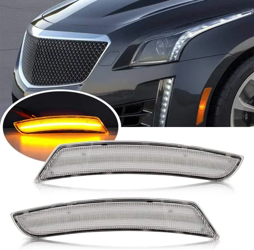 Vista 10 de Lentes transparentes CT4 LED para luces de marcador lateral para 2020-2023 Cadillac CT4, luces LED ámbar para parachoques delantero, luces de señal