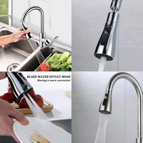 Vista 5 de Repuesto de cabezal de grifo de cocina con 9 adaptadores, cabezal de fregadero desplegable de metal, rociador de fregadero de 3 funciones, adaptador