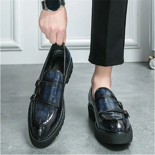 Vista 7 de Mocasines de plataforma de charol para hombre con doble hebilla, mocasines clásicos antideslizantes para conducir, mocasines casuales de moda