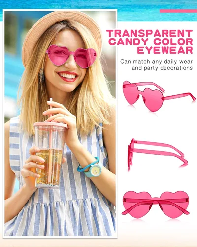 Vista 5 de Frienda 20 Pairs Heart Shaped Sunglasses Rimless Candy Color Glasses for Women Men Party Favor