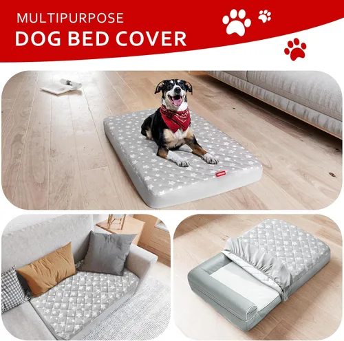 Vista 8 de Fundas impermeables de repuesto para cama de perro, lavables y fáciles de quitar, funda acolchada silenciosa para cama de mascotas, bonito estampado