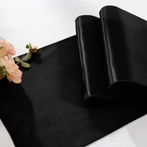 Vista 5 de Paquete de 2 caminos de mesa negros de 12 x 108 pulgadas, camino de mesa rectangular de seda satinada suave para bodas, banquetes, decoración