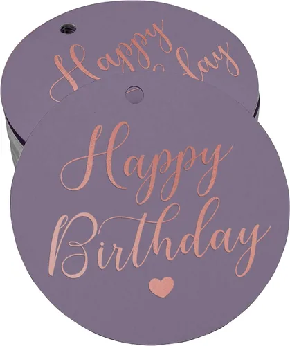 Vista 14 de Etiqueta de papel para colgar con texto en inglés «Happy Birthday» (50 unidades)