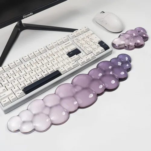 Vista 4 de Set de reposamuñecas ergonómico de gel de silicona para teclado y ratón Cloud – Reposamuñecas transparentes para teclado de computadora 60%/68%/75%