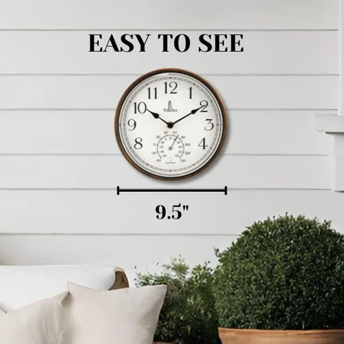 Vista 2 de Reloj pequeño para patio al aire libre, resistente al agua con termómetro