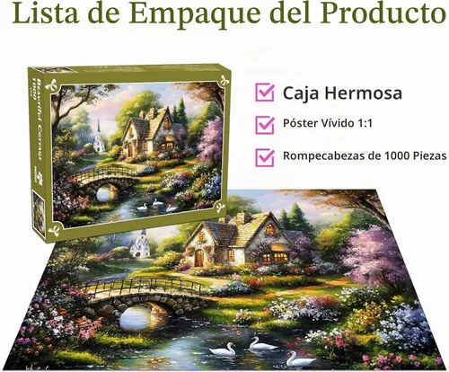 Vista 5 de Hermosos rompecabezas de cabaña de 1000 piezas para adultos, pintorescos rompecabezas de iglesia de 1000 piezas para adultos Hermosa cabaña