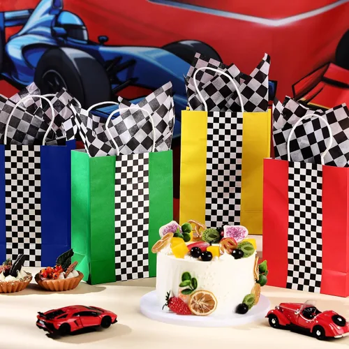 Vista 4 de Glenmal Paquete de 16 bolsas de regalo para autos de carreras con papel de seda a granel de 8.3 x 5.9 x 3.1 pulgadas, bolsas de recuerdo de fiesta