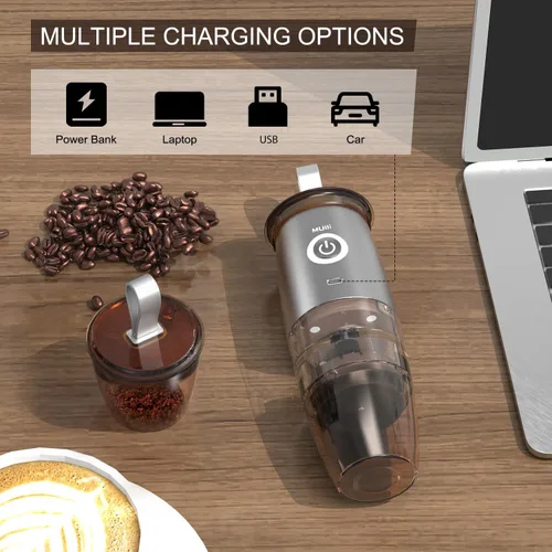 Vista 2 de Mulli Molinillo de café portátil, molinillo eléctrico para café, molinillo de rebabas ajustable con 5 ajustes precisos de molienda para goteo