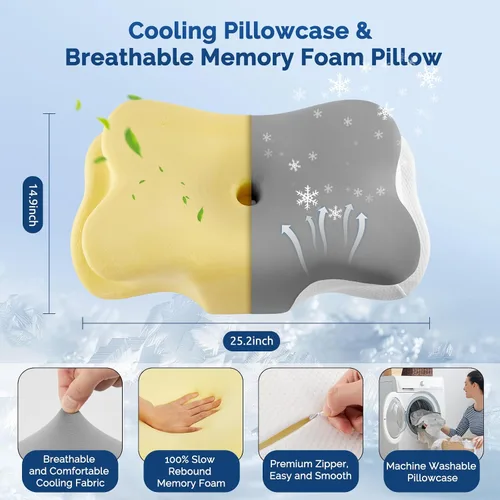 Vista 4 de Almohada cervical para el cuello, almohada ergonómica para dormir de lado para el soporte del cuello, almohadas de espuma viscoelástica refrescante