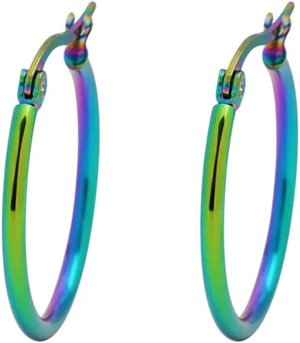 Vista 31 de Edforce - Aretes de acero inoxidable tipo argolla (20-60 mm de diámetro)