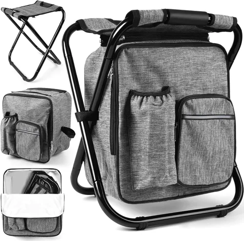 Vista 15 de Kikerike Mochila plegable con aislamiento, silla plegable para camping, caza, pesca, multifunción con bolsillo frontal y bolsillo para botella
