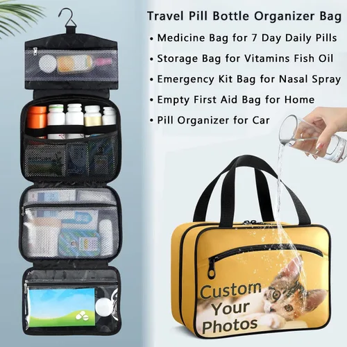 Vista 7 de Naanle Bolsa organizadora de píldoras personalizada con foto, botella de píldoras de viaje, organizador de medicamentos, bolsa de medicamentos