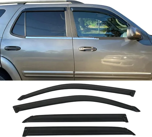 Vista 2 de IKON MOTORSPORTS - Visera de ventana compatible con Toyota Sequoia 2001-2007, estilo delgado, acrílico, teñido de humo, 4 unidades, protección