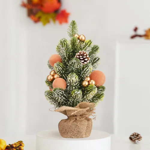 Vista 5 de Decoración de Árbol de Navidad Pequeño de Arpillera con Luces - Mini Árbol Artificial de Mesa Central para Decoraciones Navideñas de Interior Casa
