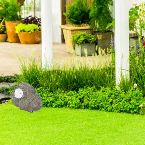 Vista 7 de Oculta una llave exterior impermeable falsa para llaves de roca, adorno de roca falsa de resina con luz LED, caja de bloqueo de almacenamiento