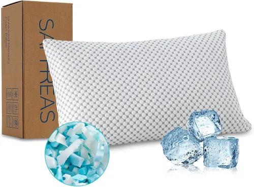 Vista 10 de SAPHREAS Almohadas de cama refrescantes estándar para dormir, almohadas de espuma viscoelástica triturada de hotel de lujo para personas que duermen