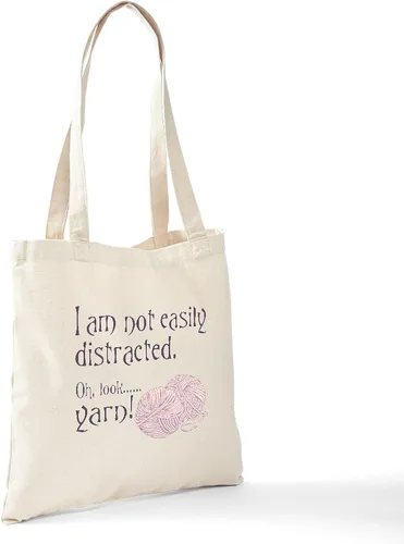 Vista 6 de CafePress Distracted by Yarn - Bolsa de compras de lona beige natural reutilizable
