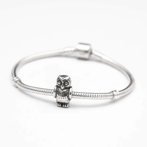 Vista 2 de Adabele 1 pieza auténtica de plata de ley 925 búho encanto sabiduría animal animal grano apto Pandora todos los demás europeos encanto pulsera