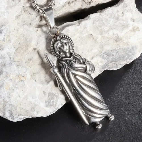 Vista 4 de Paquete de 2 collares con colgante de plata de ley 925 San Judas Tadeo con cadena de San Judas Tadeo cadena de san judas tadeo para hombre San Judas