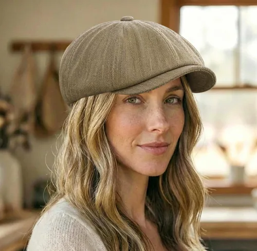 Vista 6 de DIYDECAL Gorra de Newsboy para hombre, 8 paneles, mezcla de algodón, sombrero de golf plano Ivy Gatsby Cabbie Caqui