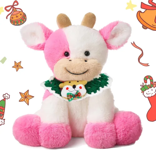 Vista 21 de Hopearl Adorable Vaca de Peluche, Juguetes de Vaca Flexible Suave, Animales de Peluche, Regalos de Cumpleaños Lindos para Niños, Niñas, Niños